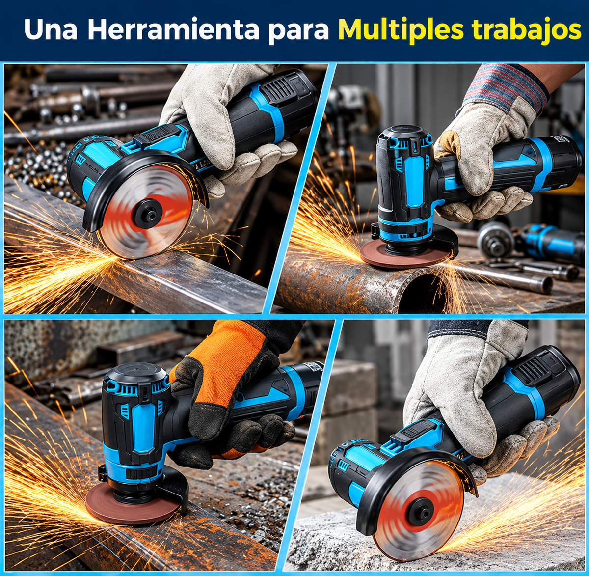 Mini Pulidora Angular 12V Inalámbrica + 2 Baterías de Litio + Kit de Accesorios