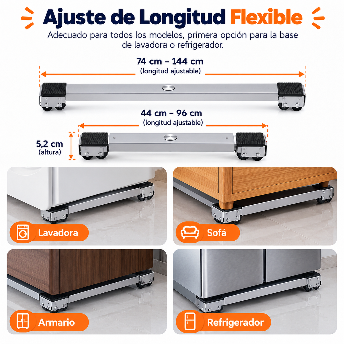 Base Rodante Ajustable para Electrodomésticos Pesados